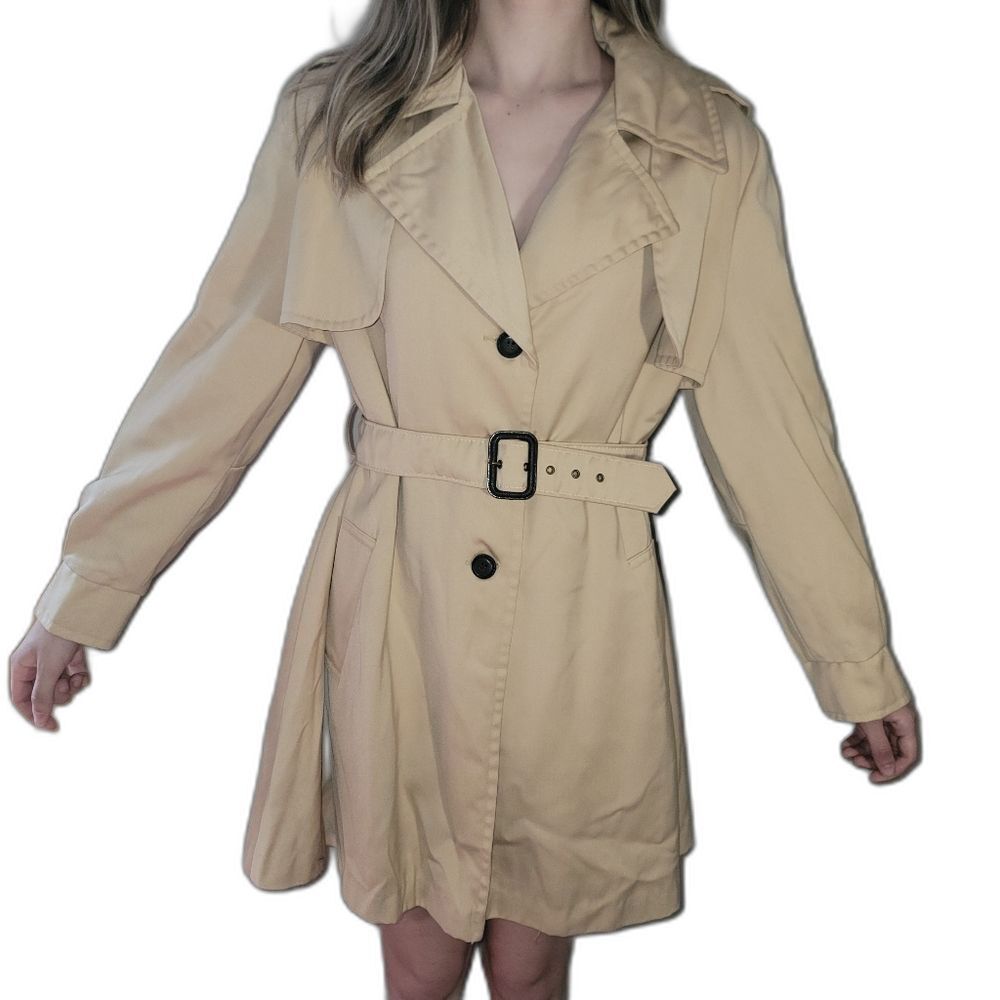 Vintage 77 Originals MCM Womens Tan Trench Coat Tan with Belt Lined Made in USA